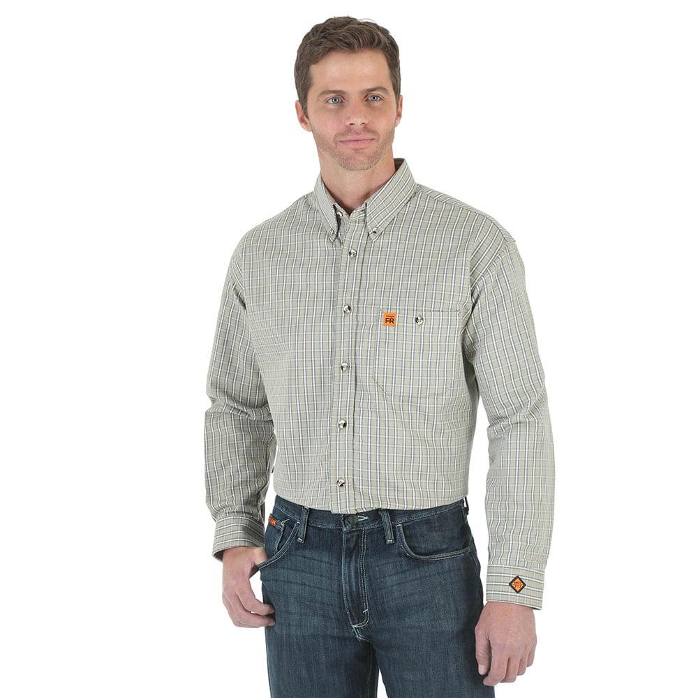 Wrangler Mens Flame Resistant Long Sleeve Button Down Shirt