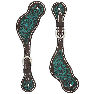 Weaver Ladies Turquoise Floral Tooled Spur Straps