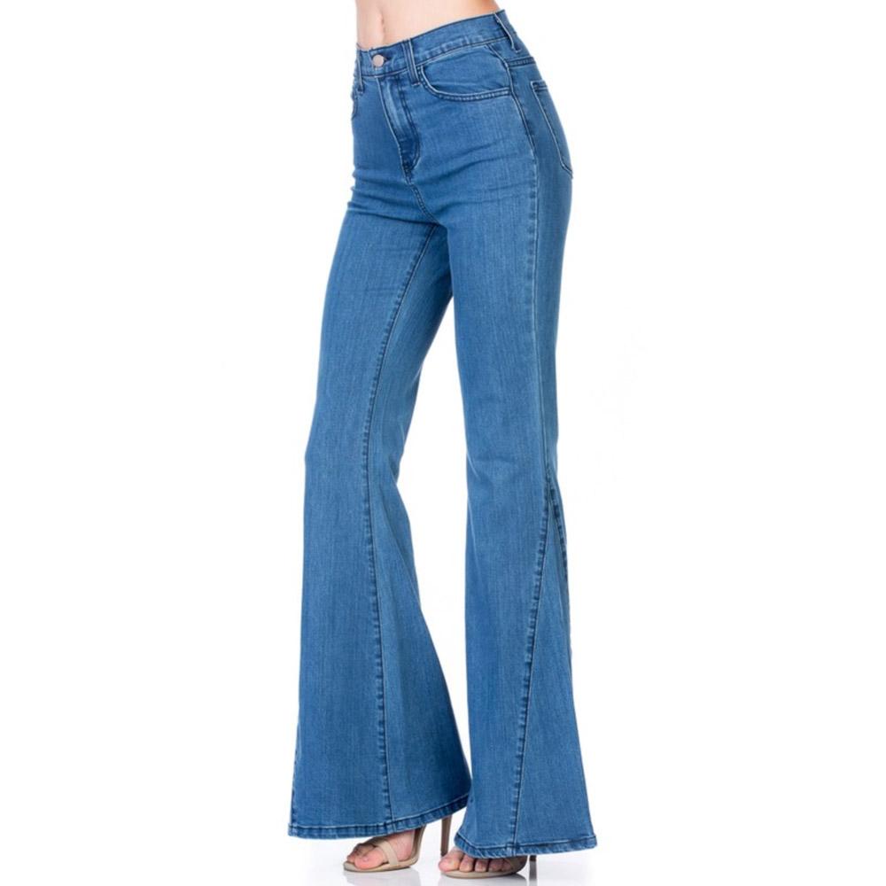 high waisted denim flare jeans