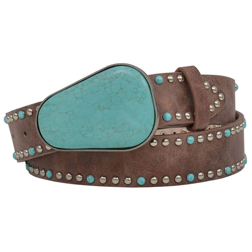 3D Women&#39;s Angel Ranch Brown Turquoise and Silver Studded Belt