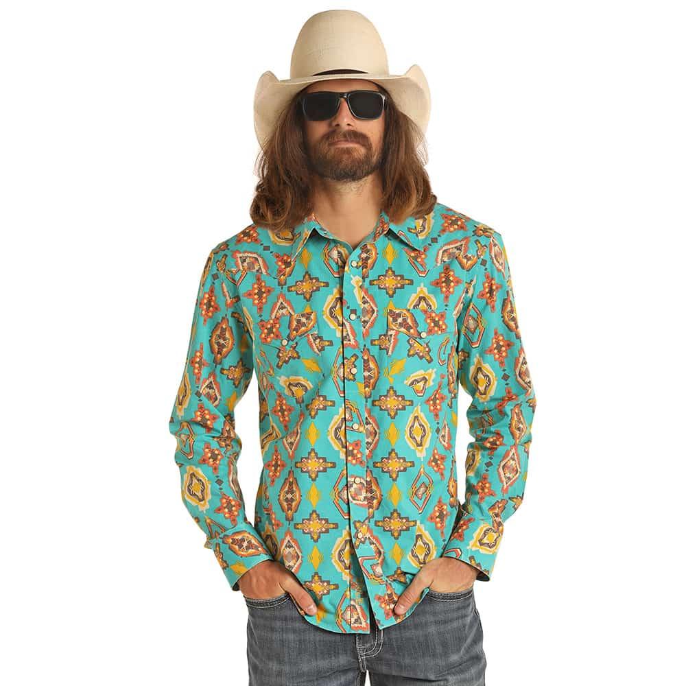 Panhandle Mens Dalewear Aztec Pattern Snap Shirt