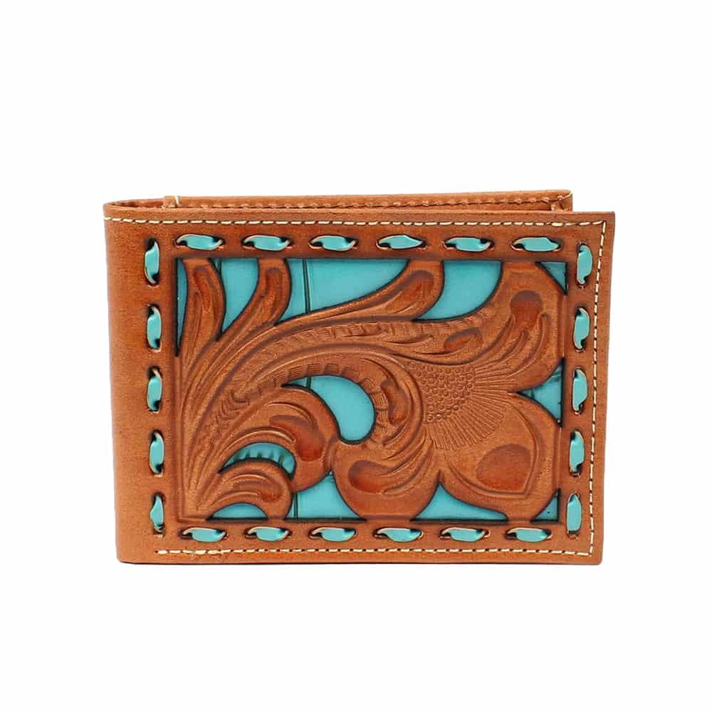 Turquoise Laced Leather Wallet with Horse