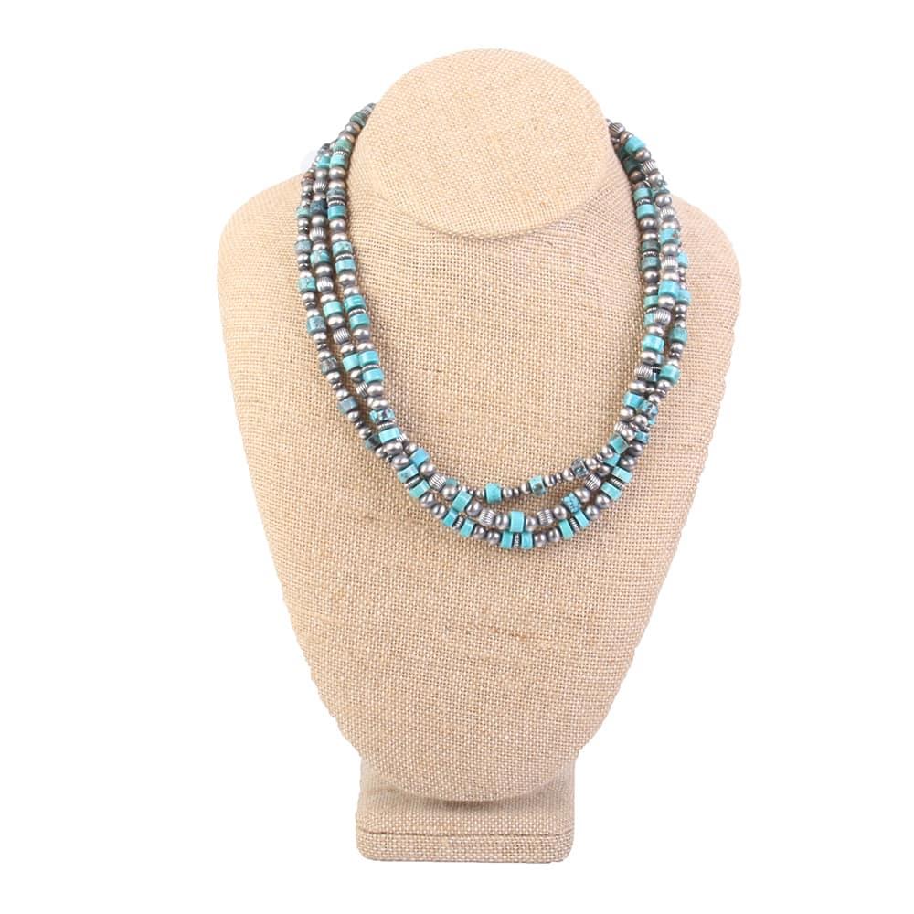 Three Strand Turquoise & Silver Necklace