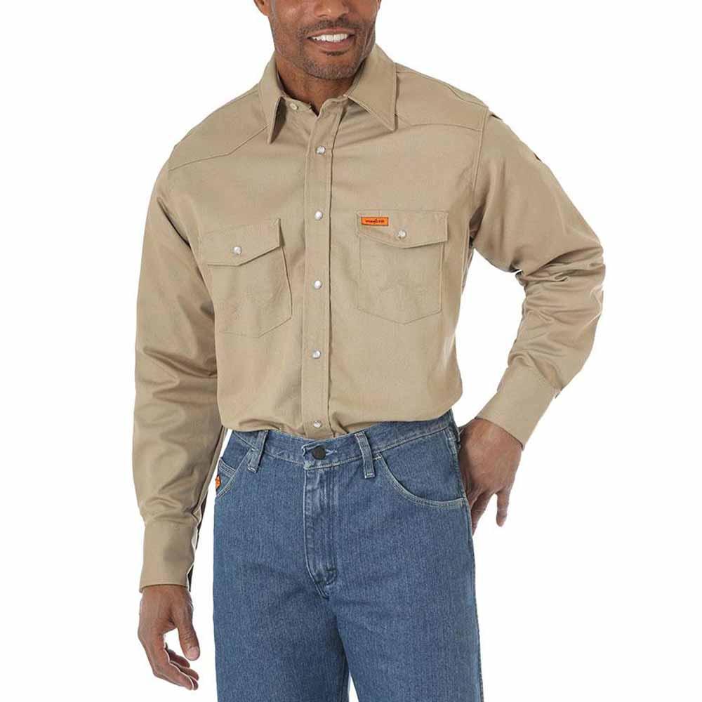 Wrangler Men's FR Long Sleeve Twill Snap Work Shirt
