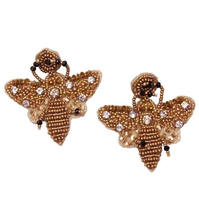 Gold Beaded Bee Earrings