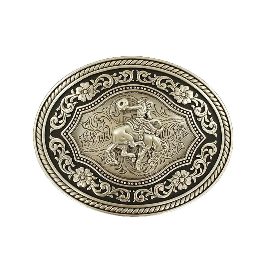 Floral Tooled Bucking Bronc Buckle