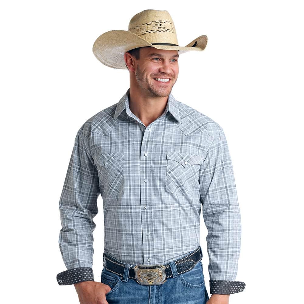 Panhandle Men's Blue Plaid Snap Western Shirt