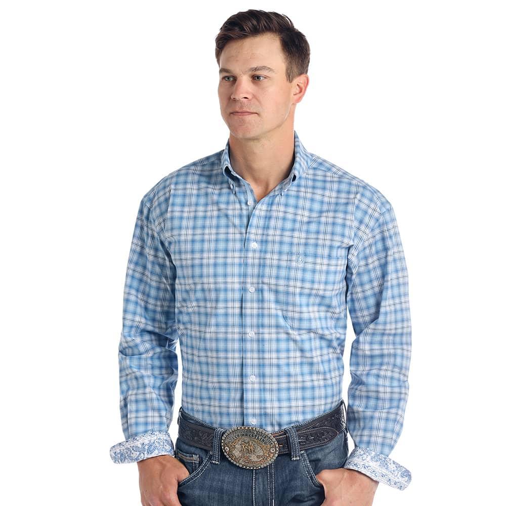 Panhandle Men's Brilliant Blue Plaid Button Down Shirt