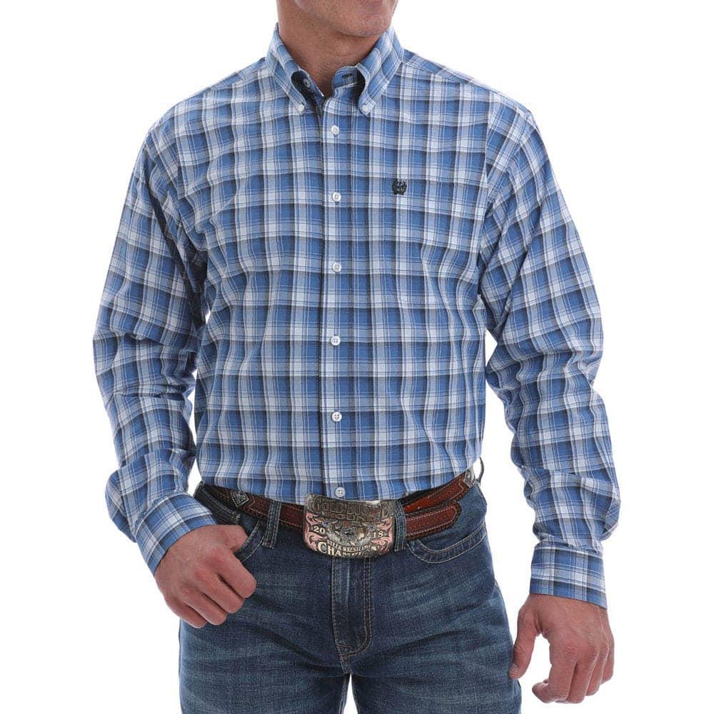 Cinch Men's Navy and White Plaid Button Down
