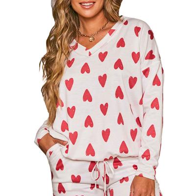 Women's Heart Print V-Neck Sweatshirt