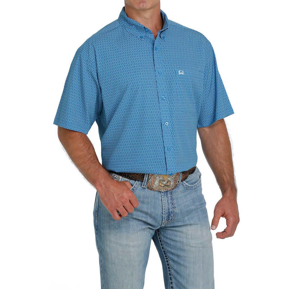 Cinch Men's Turquoise and Blue ARENAFLEX Short Sleeve Button Down