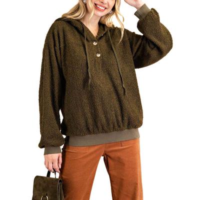 Kori Women's Henley Sherpa Sweater Hoodie