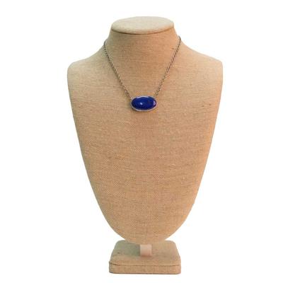 Women's Sterling Silver Stamped Lapis Necklace