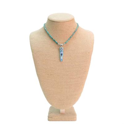 Women's Turquoise Heshi and Silver Pearl Inlay Pendant Necklace