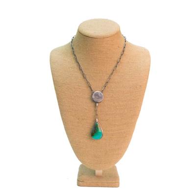 Women's Sterling Silver Quarter Turquoise Drop Necklace