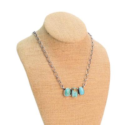 Women's Sterling Silver Triple Turquoise Pendant Necklace