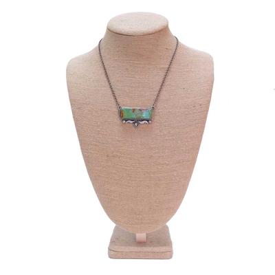 Women's Sterling Silver Turquoise Bar Stamped Necklace