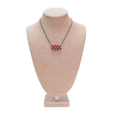 Women's Sterling Silver Coral Diamond Necklace