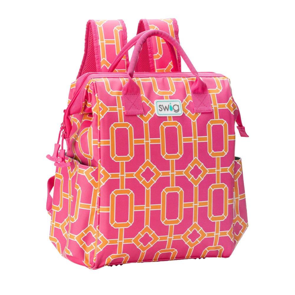Swig Pink Bamboo Trellis Packi Backpack Cooler