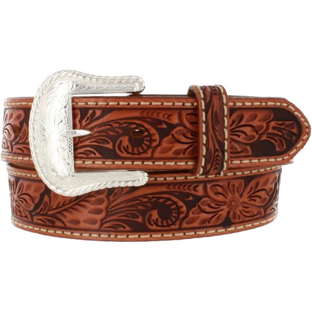 Tony Lama Floral Tooled Leather Belt (Tan 36)