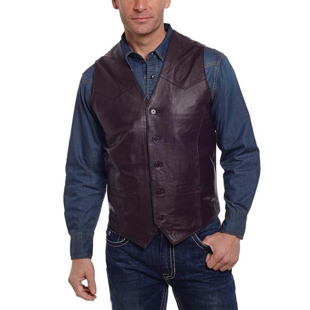 Cripple Creek Basic Button Front Leather Vest in Brown