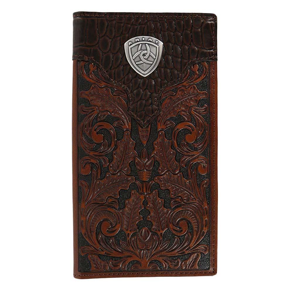 Ariat Men's M&F Western Tooled Faux Croc Rodeo Wallet