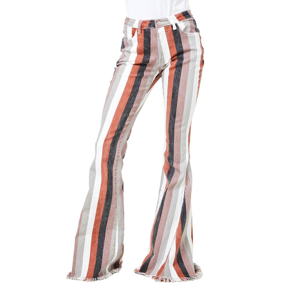 Women's Multi Striped Denim Flare Jeans